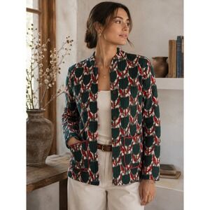 Reversible Quilted Floral Jacket Women's Green Red Cottagecore Boho Artisan Coat